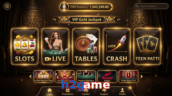 Main screen of H2game casino page for PK players